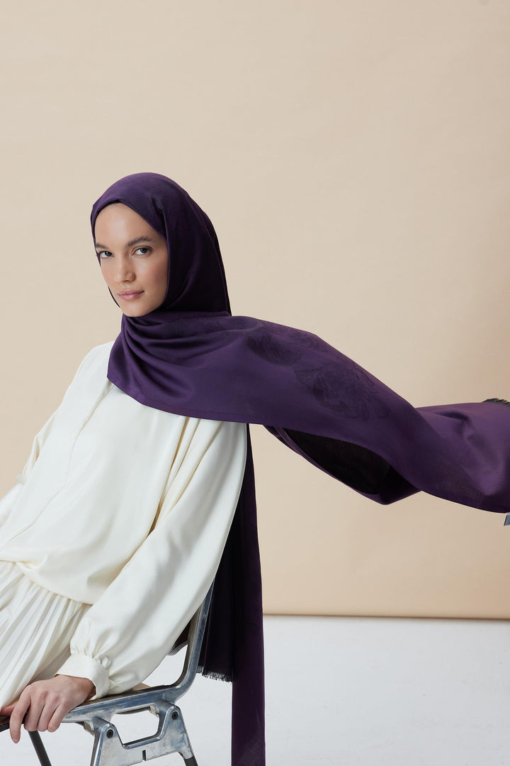 Maisa JADE JAKARLI MODAL İPEK ŞAL 70*200 CM - MOR