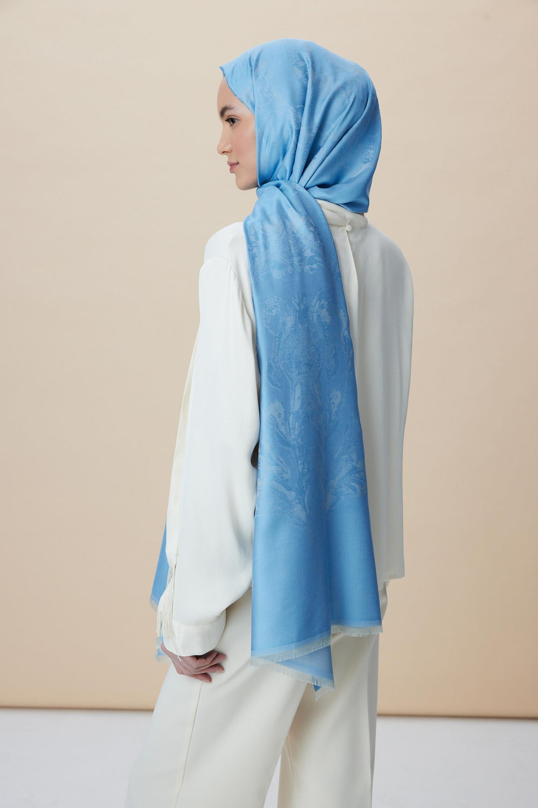 Maisa JADE JAKARLI MODAL İPEK ŞAL 70*200 CM - MAVİ