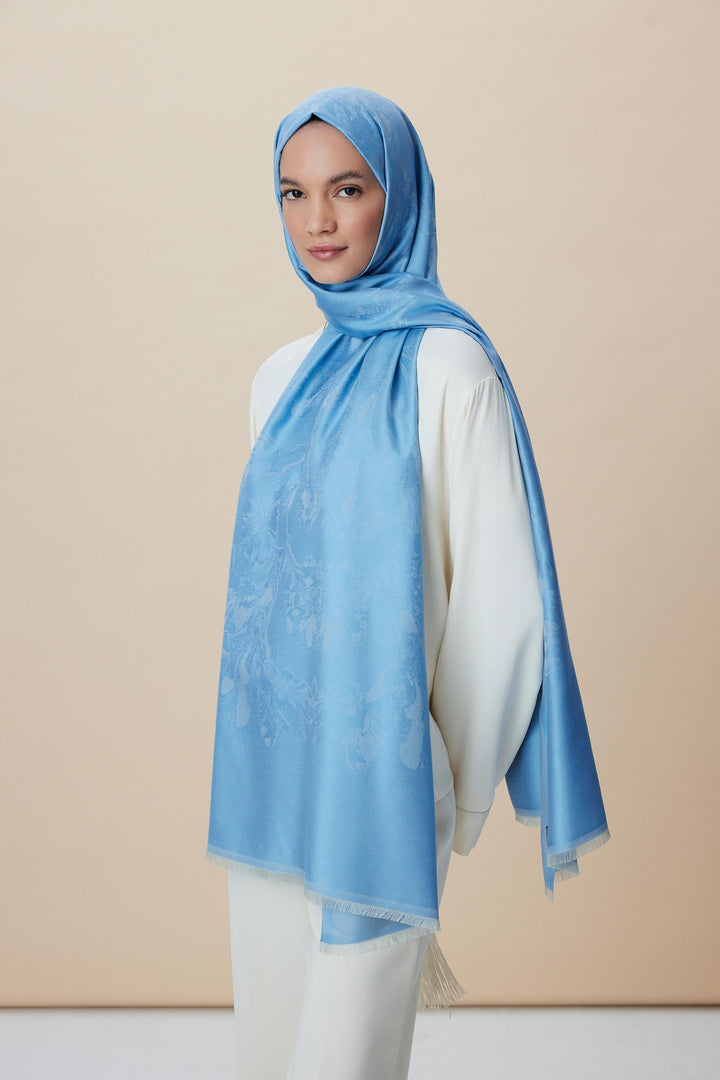Maisa JADE JAKARLI MODAL İPEK ŞAL 70*200 CM - MAVİ