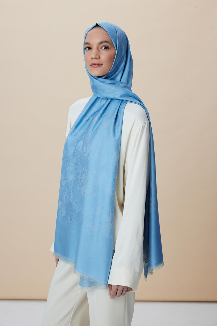 Maisa JADE JAKARLI MODAL İPEK ŞAL 70*200 CM - MAVİ