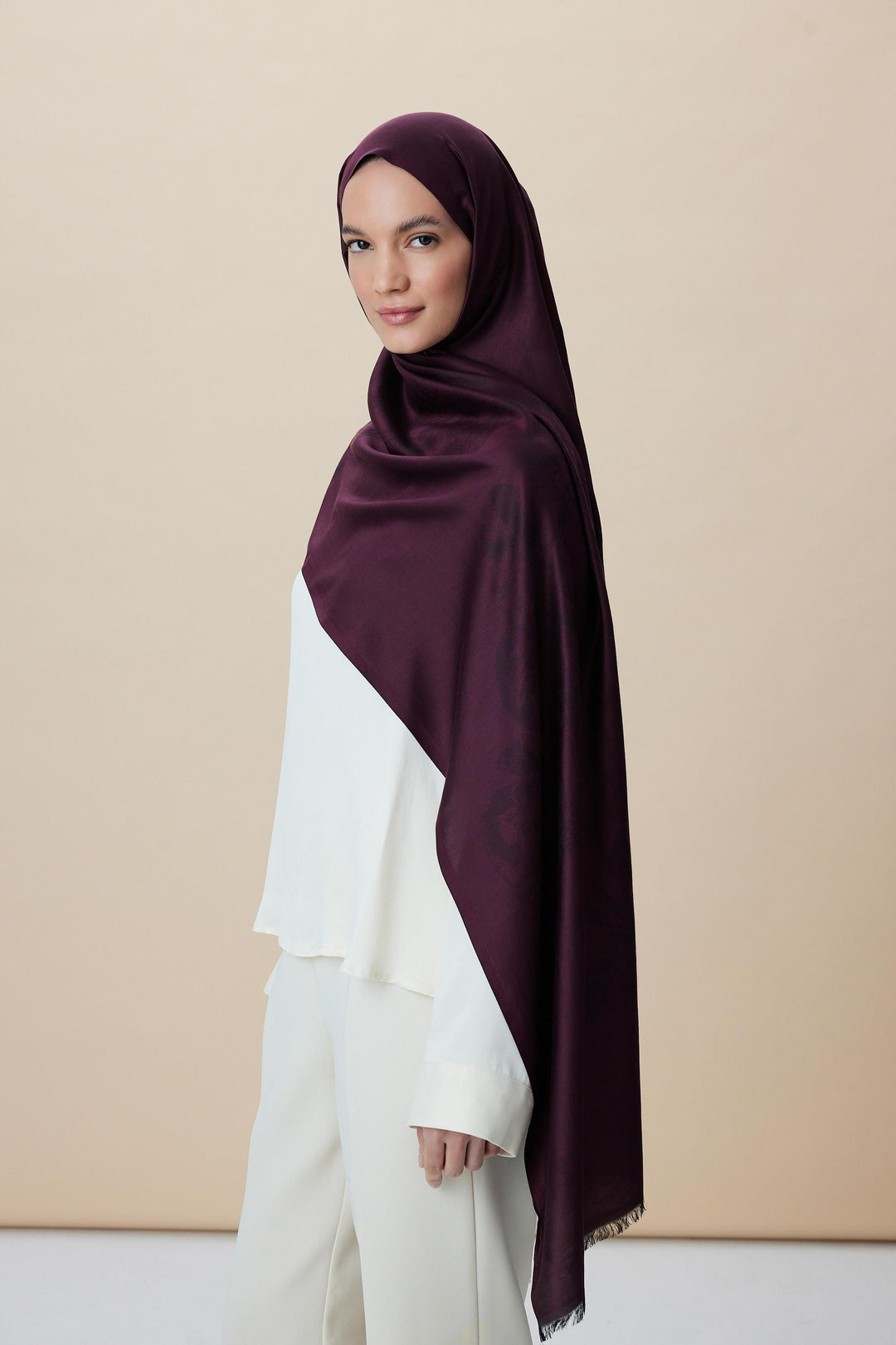 Maisa JADE JAKARLI MODAL İPEK ŞAL 70*200 CM - MÜRDÜM