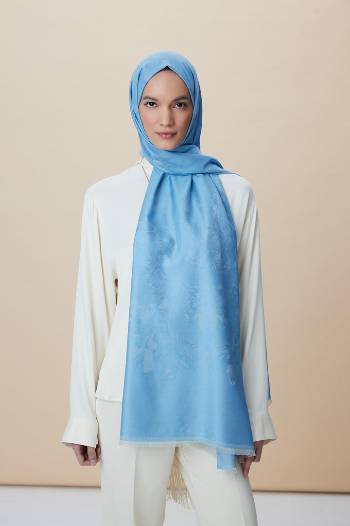 Maisa JADE JAKARLI MODAL İPEK ŞAL 70*200 CM - MAVİ