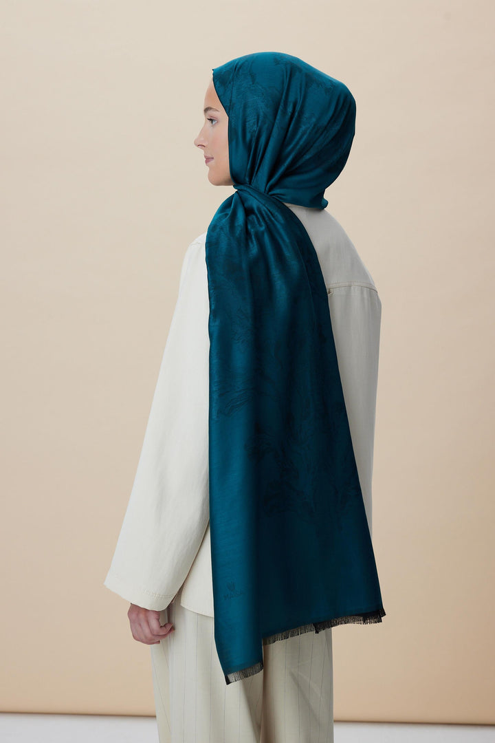 Maisa JADE JAKARLI MODAL İPEK ŞAL 70*200 CM - PETROL MAVİ