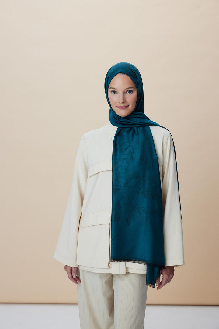 Maisa JADE JAKARLI MODAL İPEK ŞAL 70*200 CM - PETROL MAVİ