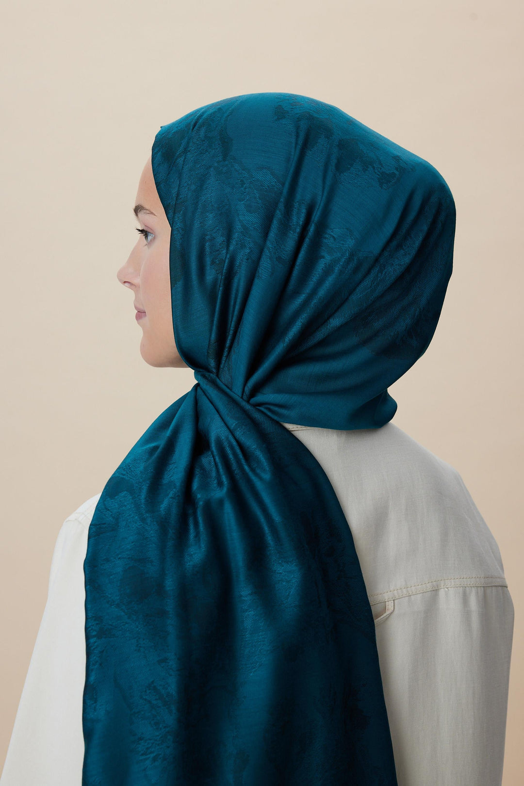 Maisa JADE JAKARLI MODAL İPEK ŞAL 70*200 CM - PETROL MAVİ