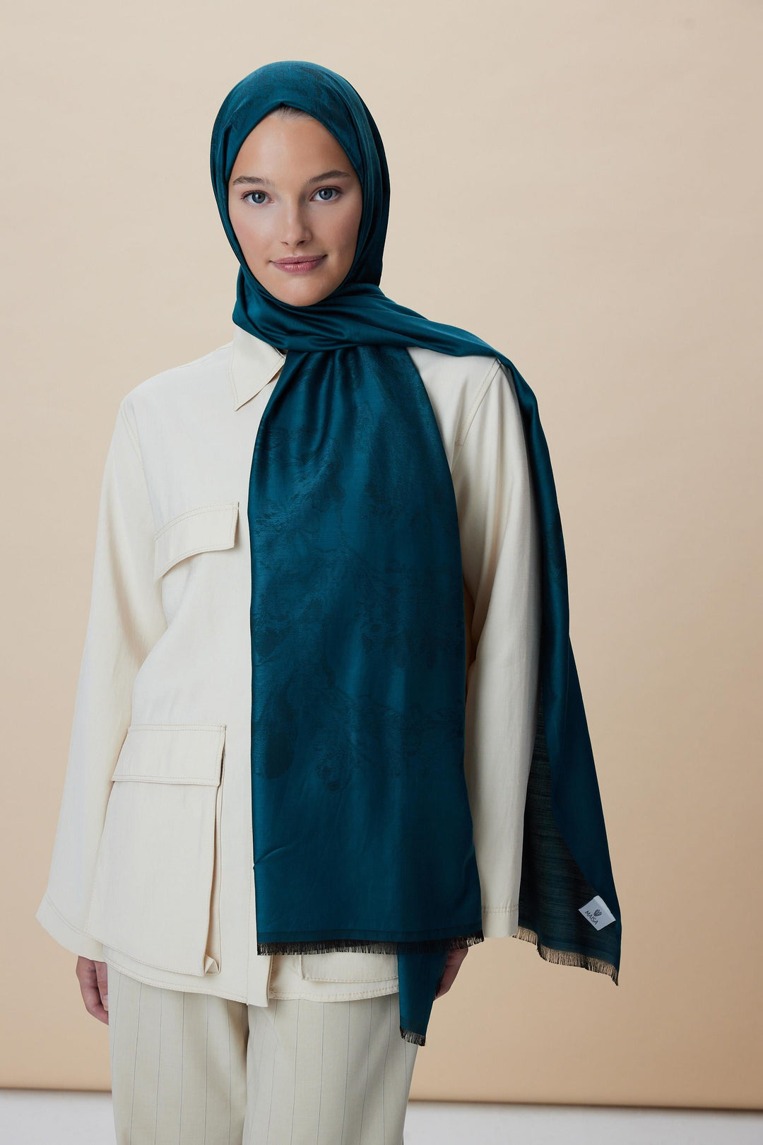 Maisa JADE JAKARLI MODAL İPEK ŞAL 70*200 CM - PETROL MAVİ