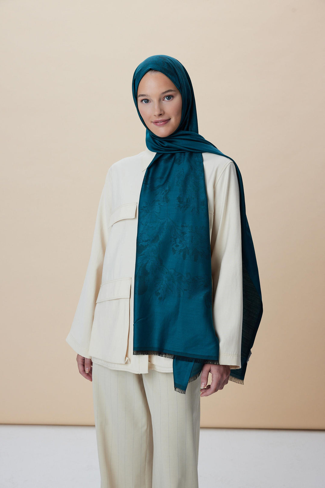Maisa JADE JAKARLI MODAL İPEK ŞAL 70*200 CM - PETROL MAVİ