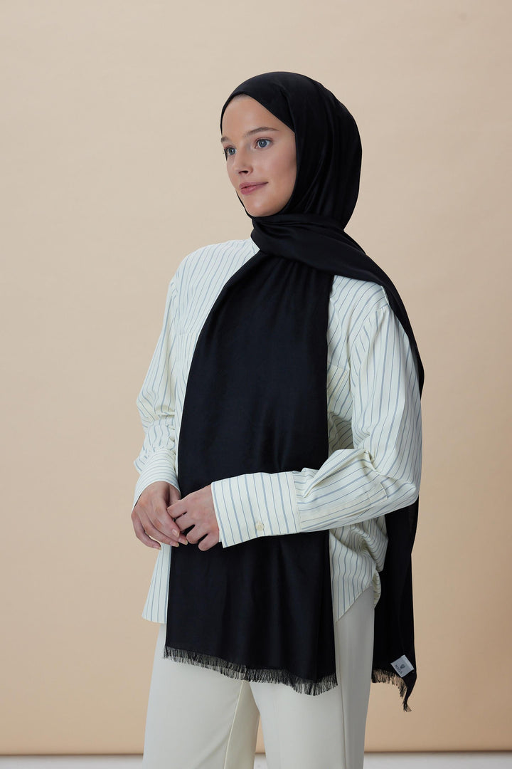 Maisa JADE JAKARLI MODAL İPEK ŞAL 70*200 CM - SİYAH