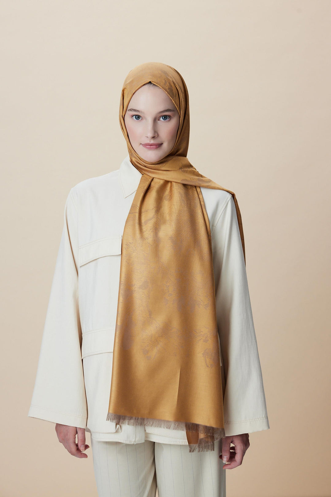 Maisa JADE JAKARLI MODAL İPEK ŞAL 70*200 CM - SAFRAN