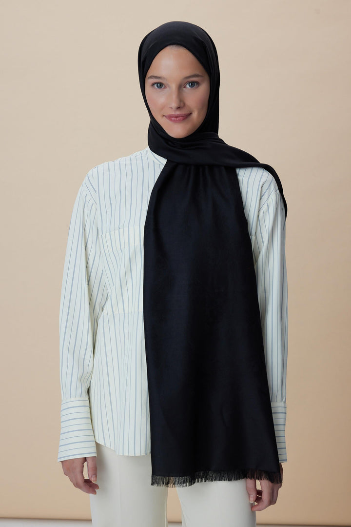 Maisa JADE JAKARLI MODAL İPEK ŞAL 70*200 CM - SİYAH