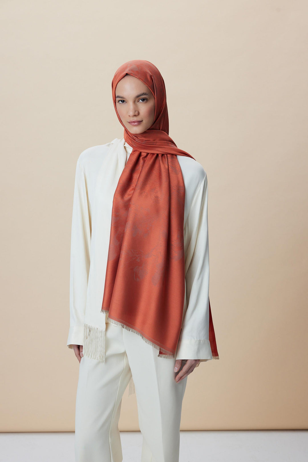 Maisa JADE JAKARLI MODAL İPEK ŞAL 70*200 CM - ŞEFTALİ