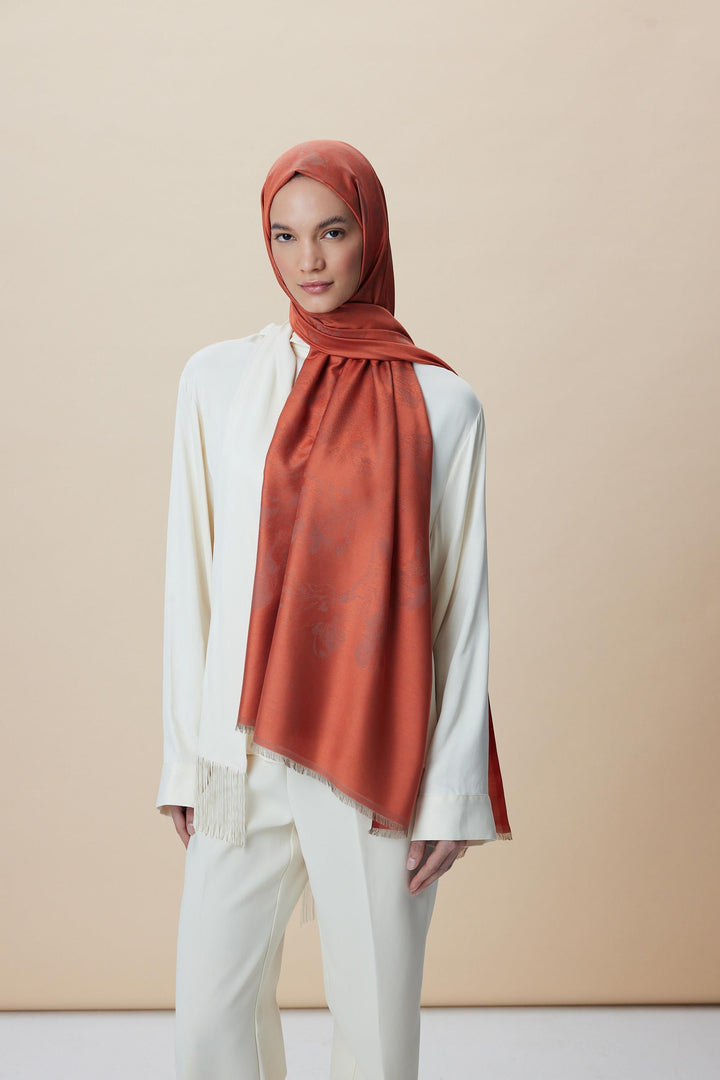 Maisa JADE JAKARLI MODAL İPEK ŞAL 70*200 CM - ŞEFTALİ