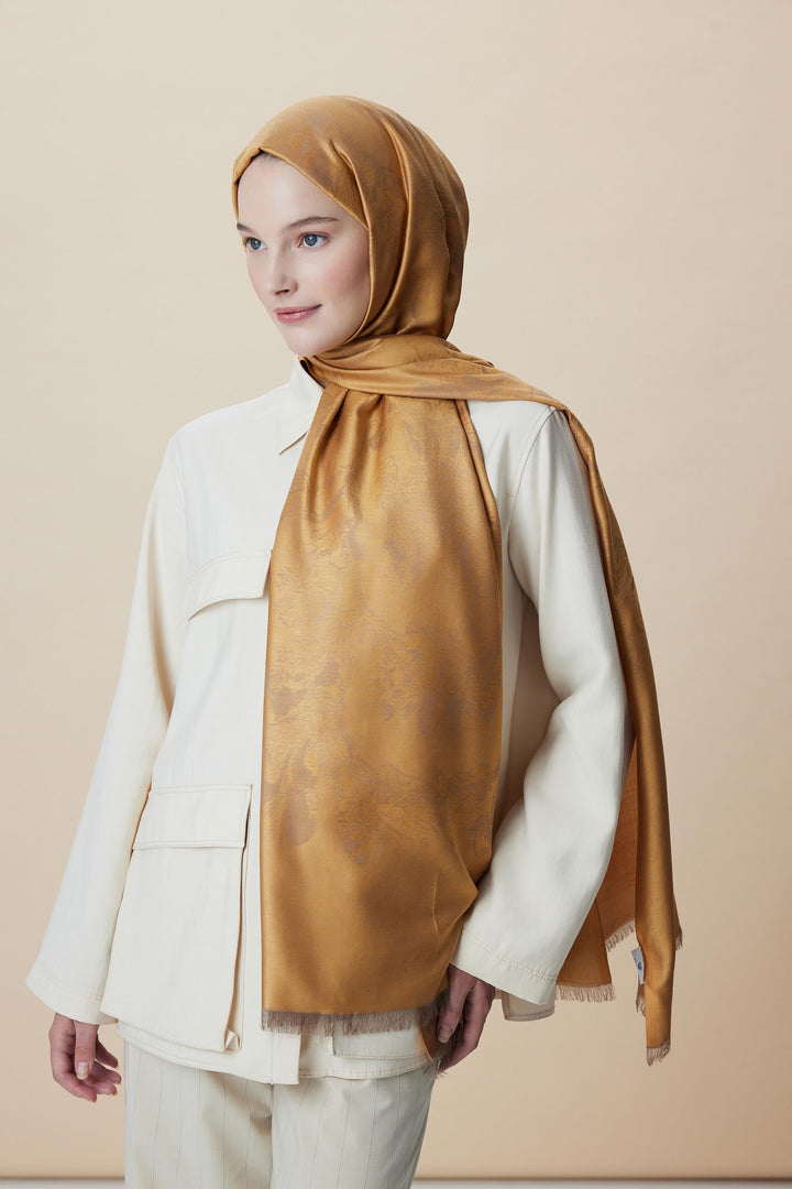 Maisa JADE JAKARLI MODAL İPEK ŞAL 70*200 CM - SAFRAN