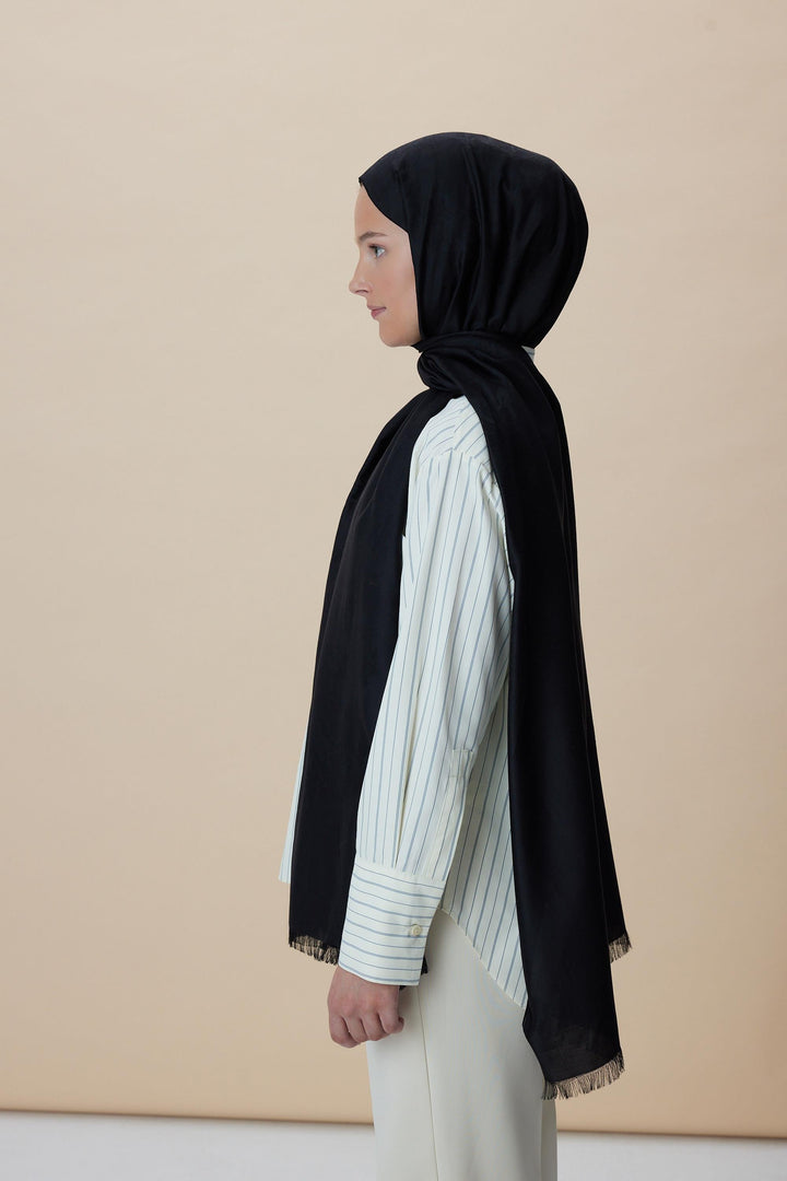 Maisa JADE JAKARLI MODAL İPEK ŞAL 70*200 CM - SİYAH