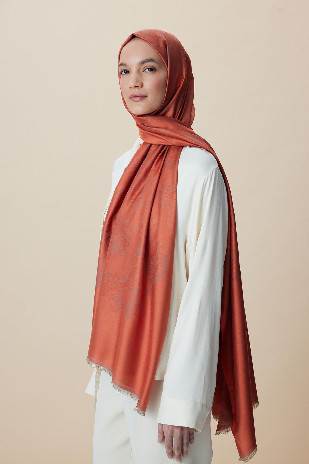 Maisa JADE JAKARLI MODAL İPEK ŞAL 70*200 CM - ŞEFTALİ