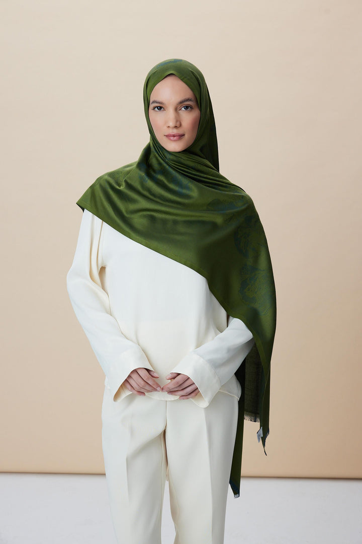 Maisa JADE JAKARLI MODAL İPEK ŞAL 70*200 CM - YEŞİL