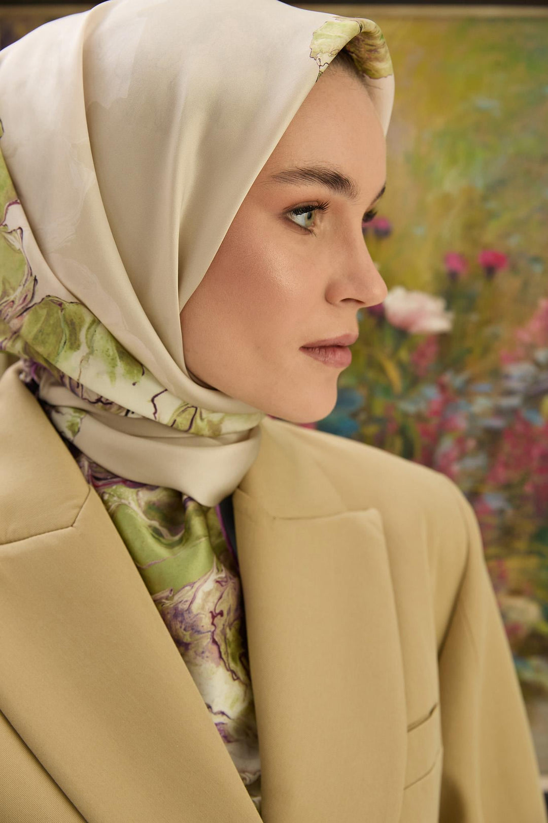 Maisa KATRE SURA İPEK EŞARP 90*90 CM - FISTIK YEŞİL