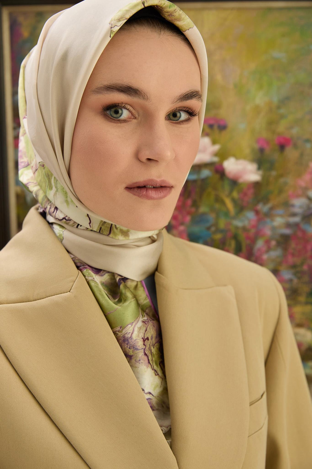 Maisa KATRE SURA İPEK EŞARP 90*90 CM - FISTIK YEŞİL