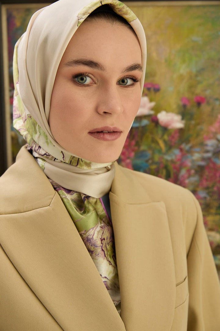 Maisa KATRE SURA İPEK EŞARP 90*90 CM - FISTIK YEŞİL
