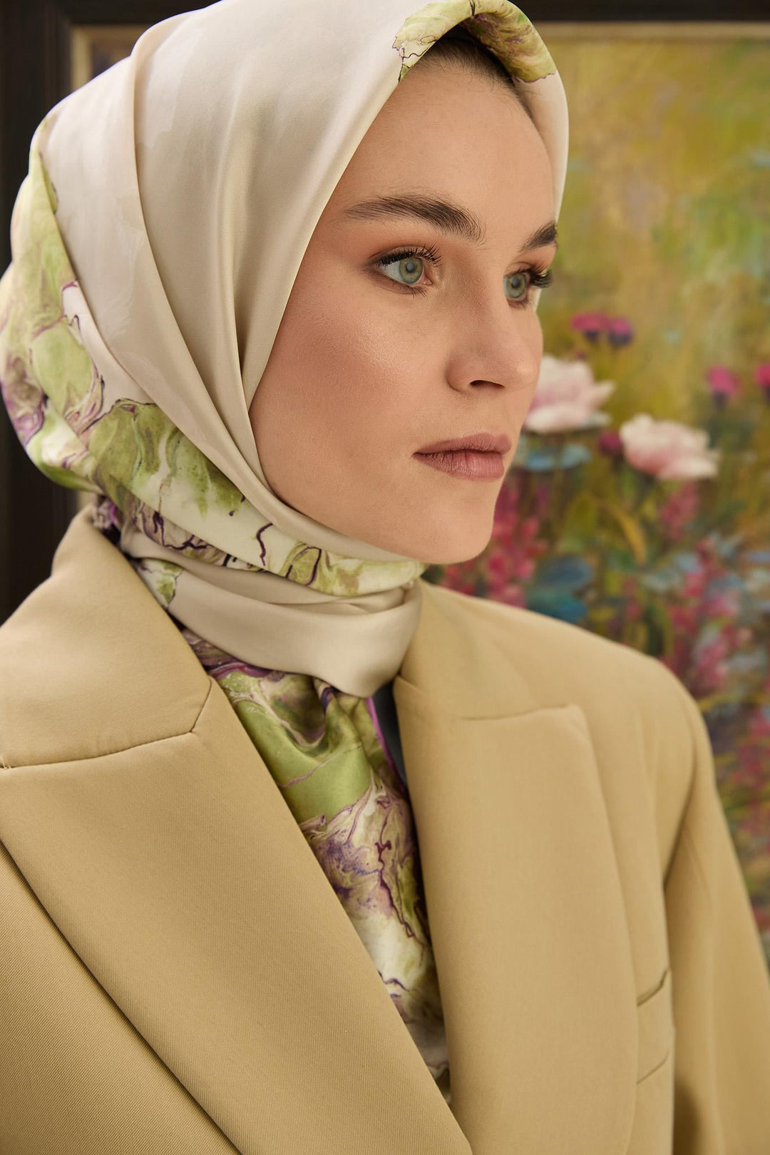 Maisa KATRE SURA İPEK EŞARP 90*90 CM - FISTIK YEŞİL