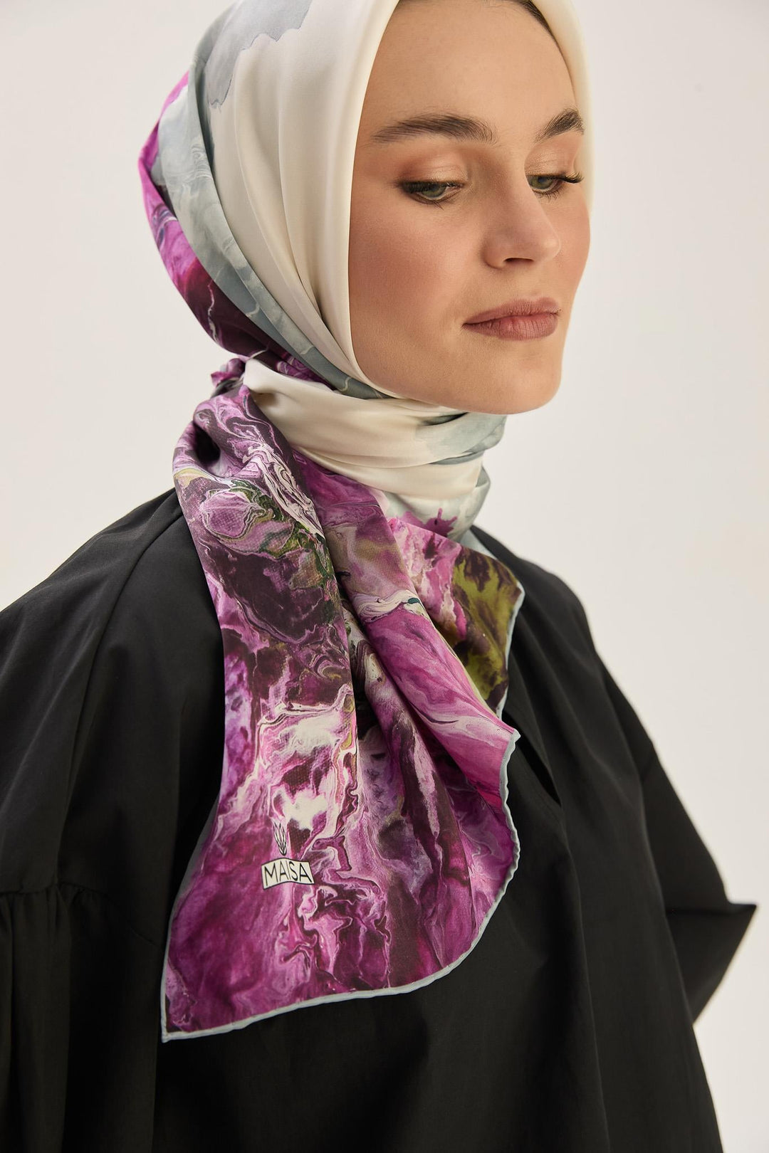 Maisa KATRE SURA İPEK EŞARP 90*90 CM - MOR