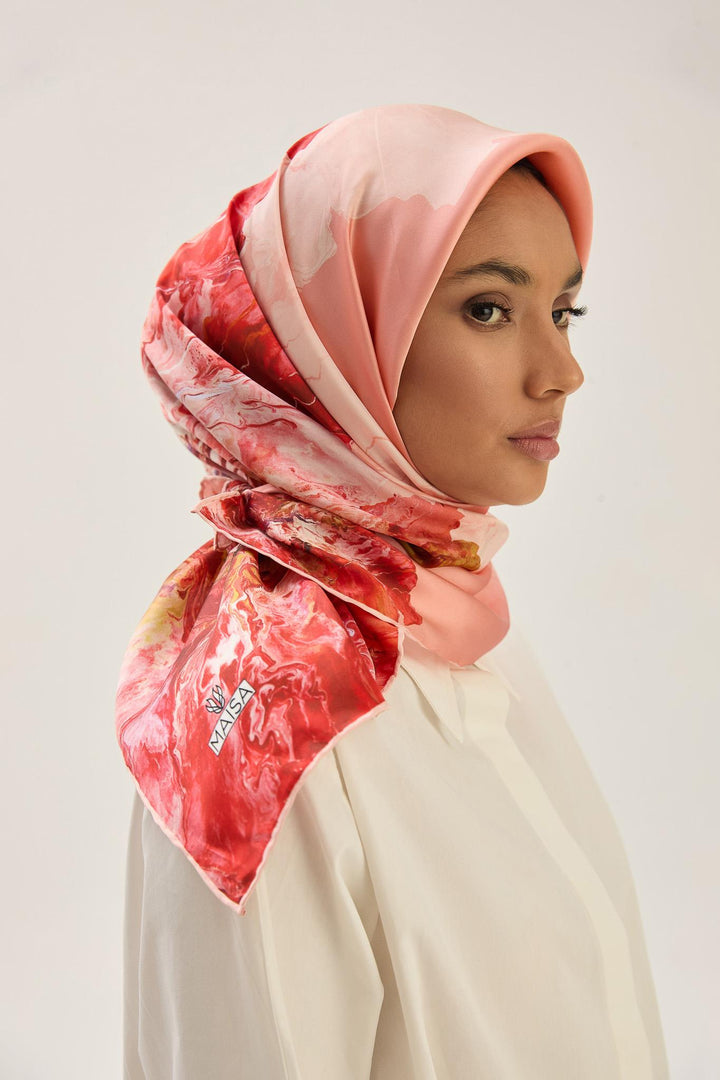 Maisa KATRE SURA İPEK EŞARP 90*90 CM - NAR ÇİÇEĞİ