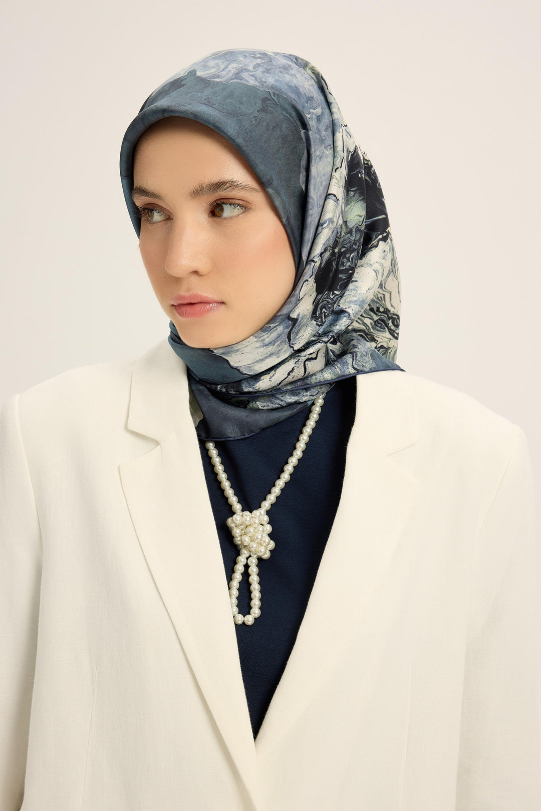KATRE TİVİL İPEK EŞARP 90*90 CM - MAVİ - Görsel 3