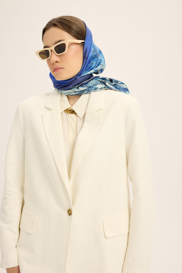 KATRE TİVİL İPEK EŞARP 90*90 CM - SAKS - Görsel 4