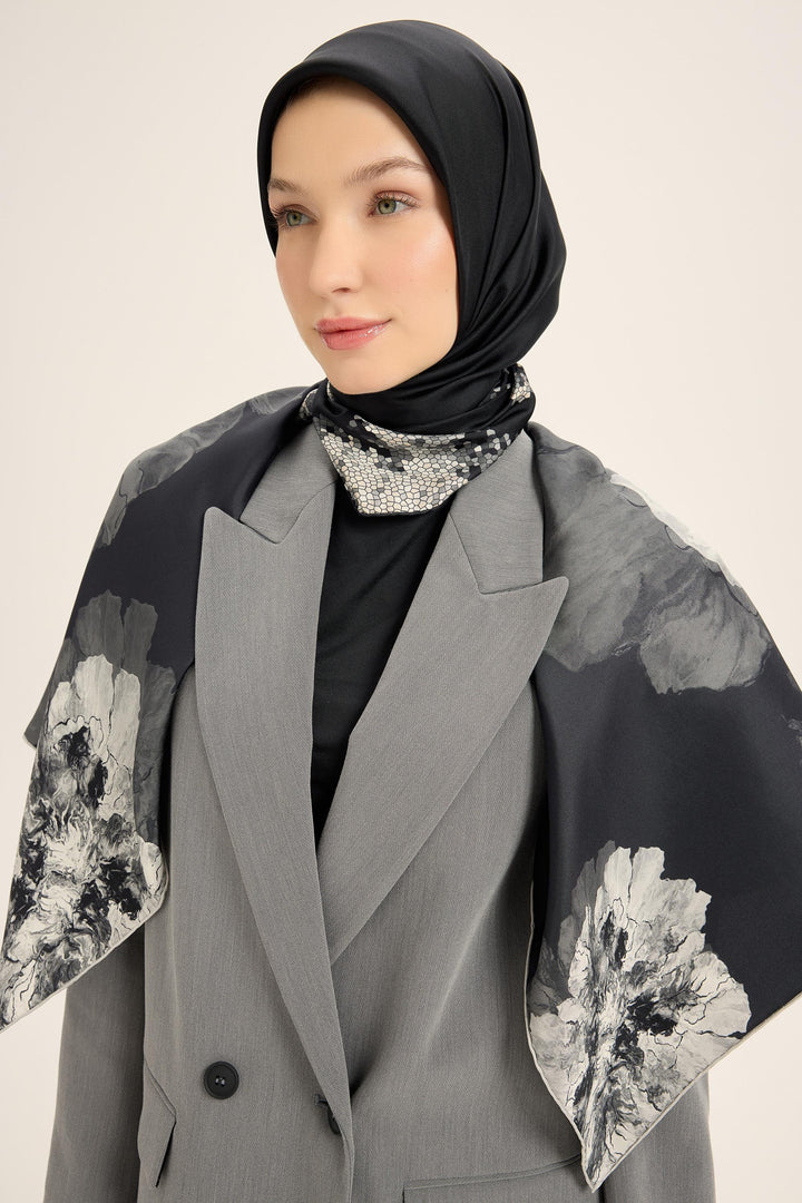 KATRE TİVİL İPEK EŞARP 90*90 CM - SİYAH - Görsel 6