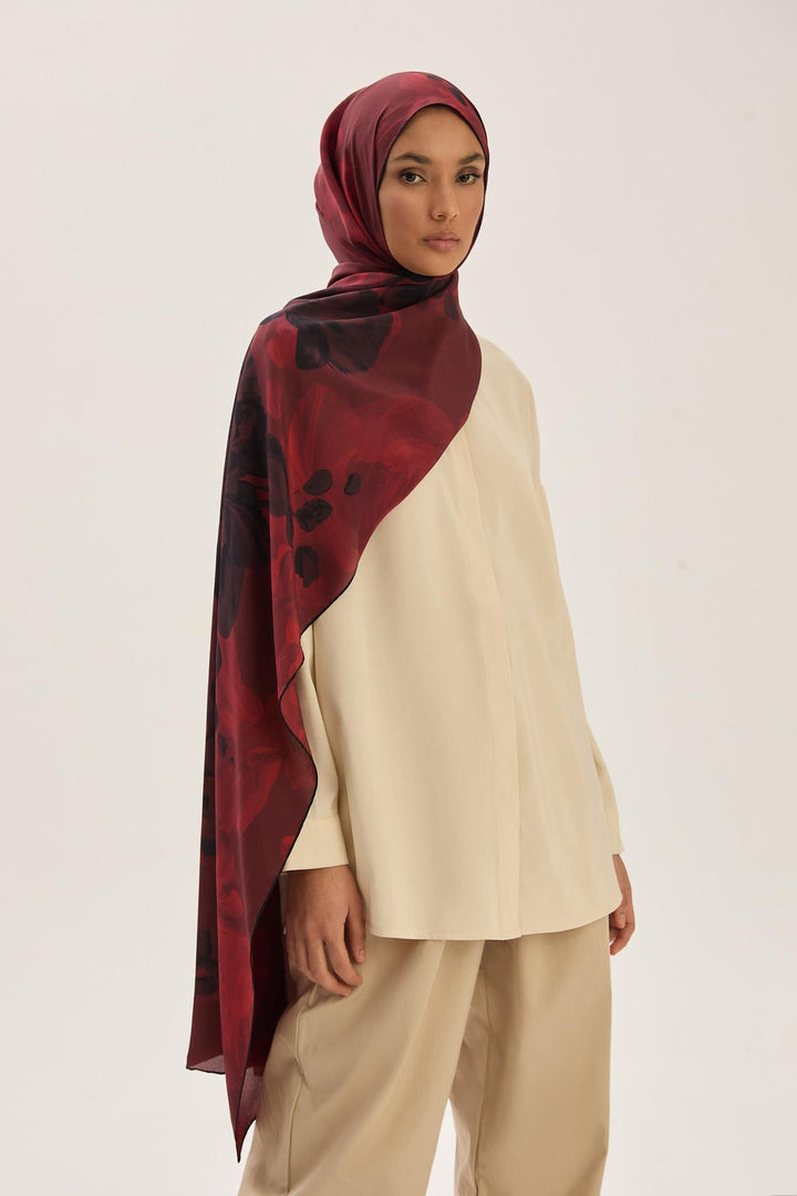 KEHRİBAR KREP İPEK ŞAL 70*190 CM - KIRMIZI 