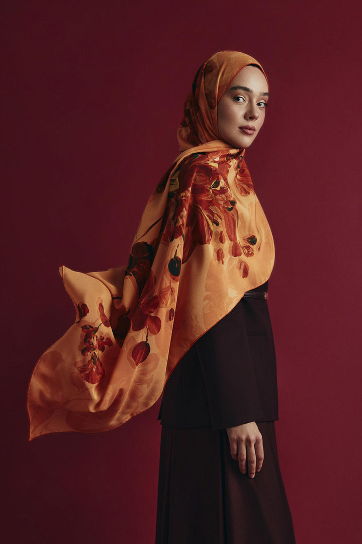 KEHRİBAR KREP İPEK ŞAL 70*190 CM - TURUNCU 