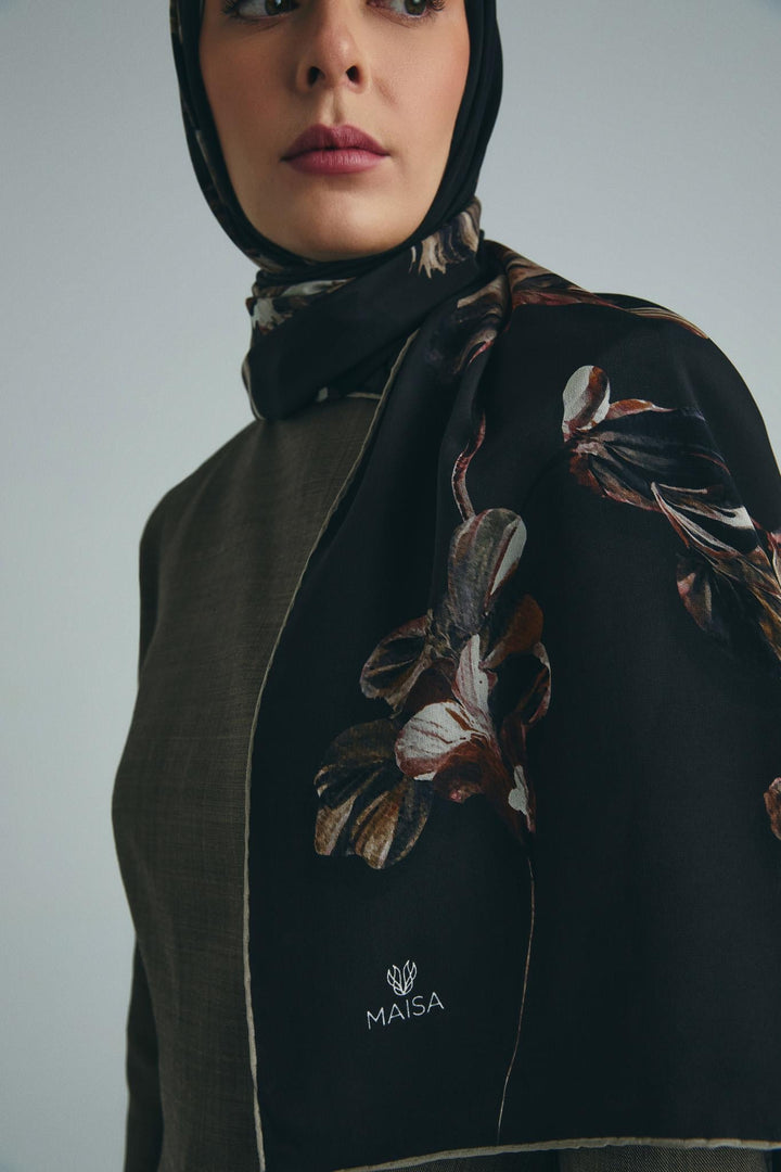 Maisa KEHRİBAR PAMUK İPEK ŞAL 70*190 CM - KAHVERENGİ