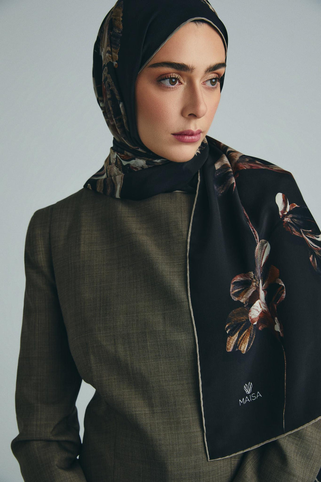 Maisa KEHRİBAR PAMUK İPEK ŞAL 70*190 CM - KAHVERENGİ
