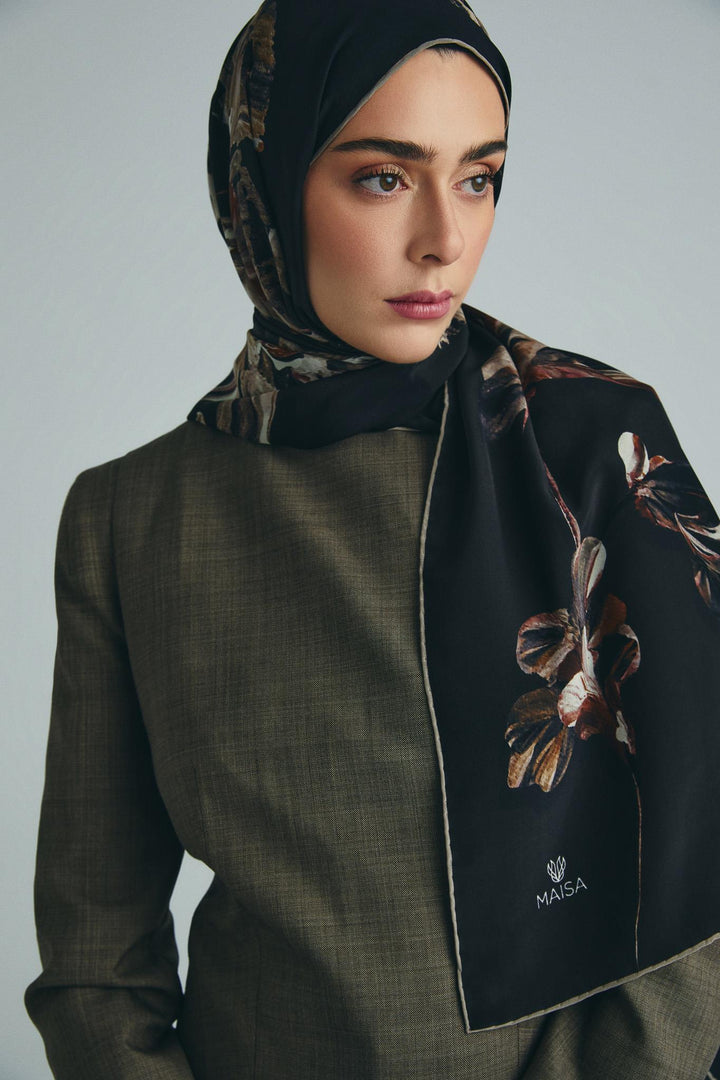 Maisa KEHRİBAR PAMUK İPEK ŞAL 70*190 CM - KAHVERENGİ