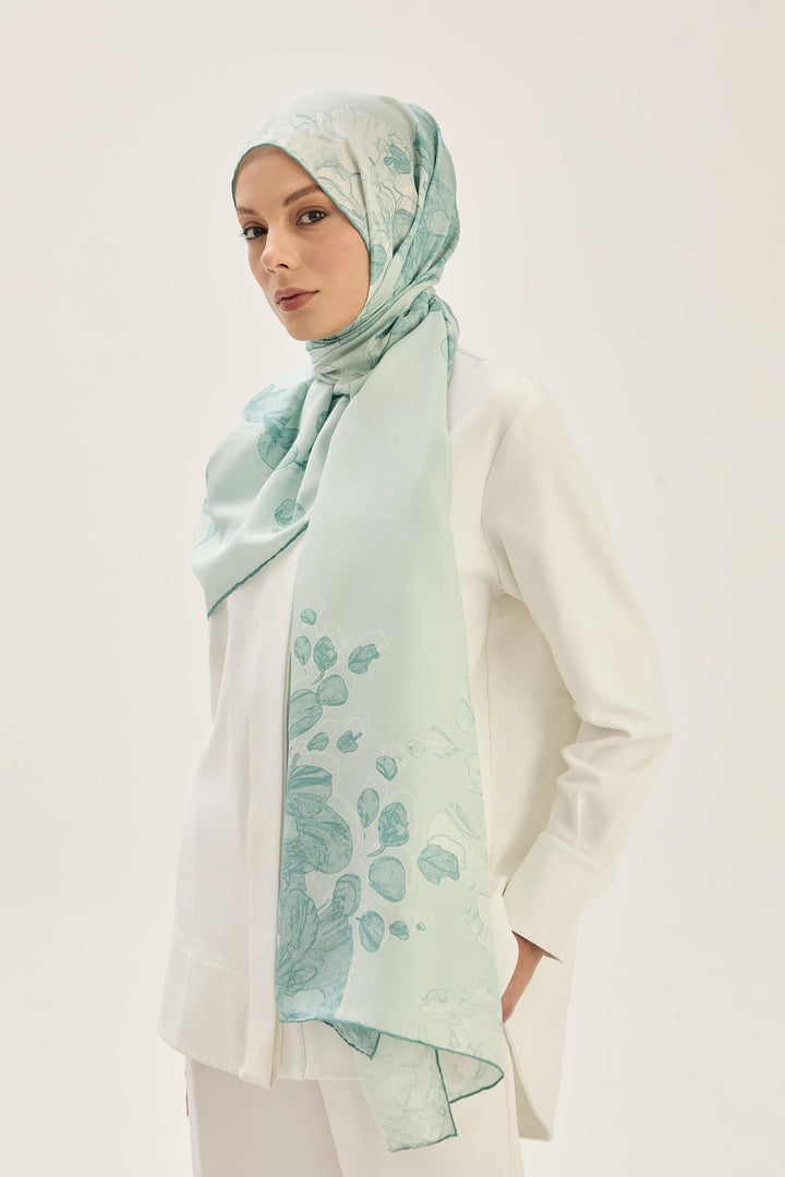 Maisa KEHRİBAR PAMUK İPEK ŞAL 70*190 CM - MİNT YEŞİLİ