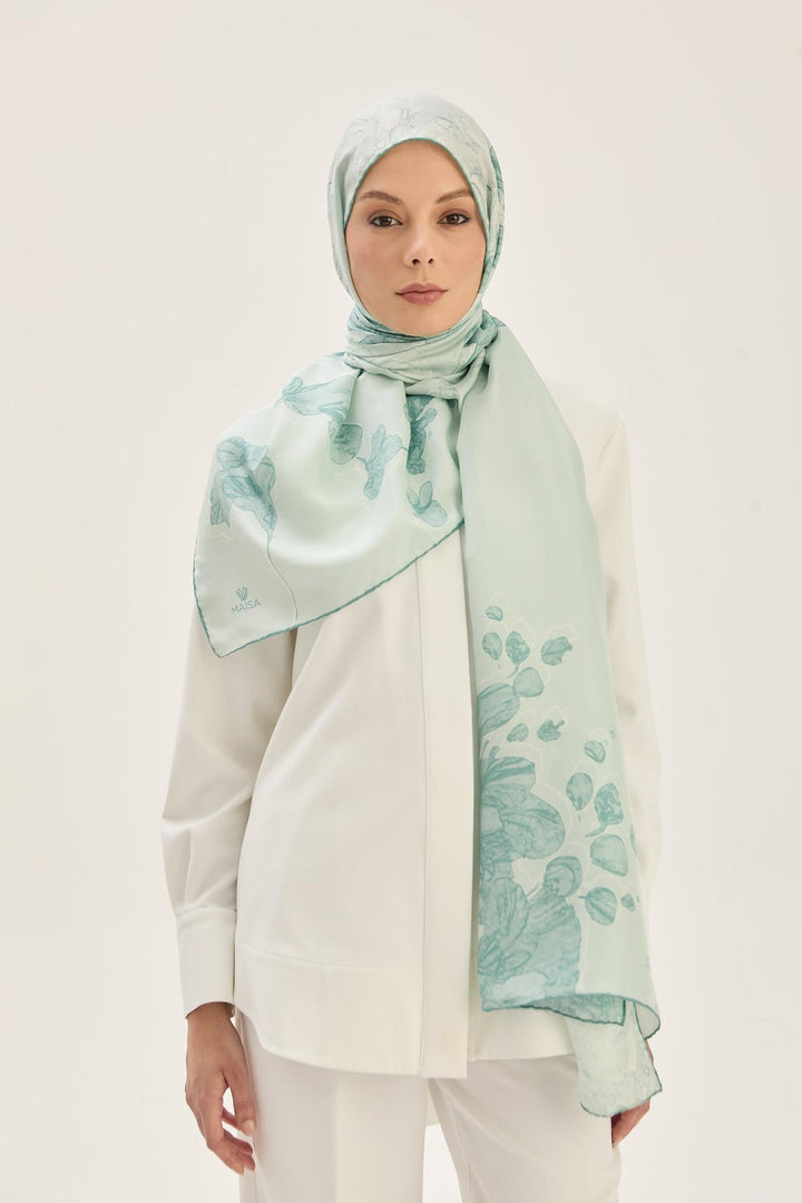 Maisa KEHRİBAR PAMUK İPEK ŞAL 70*190 CM - MİNT YEŞİLİ