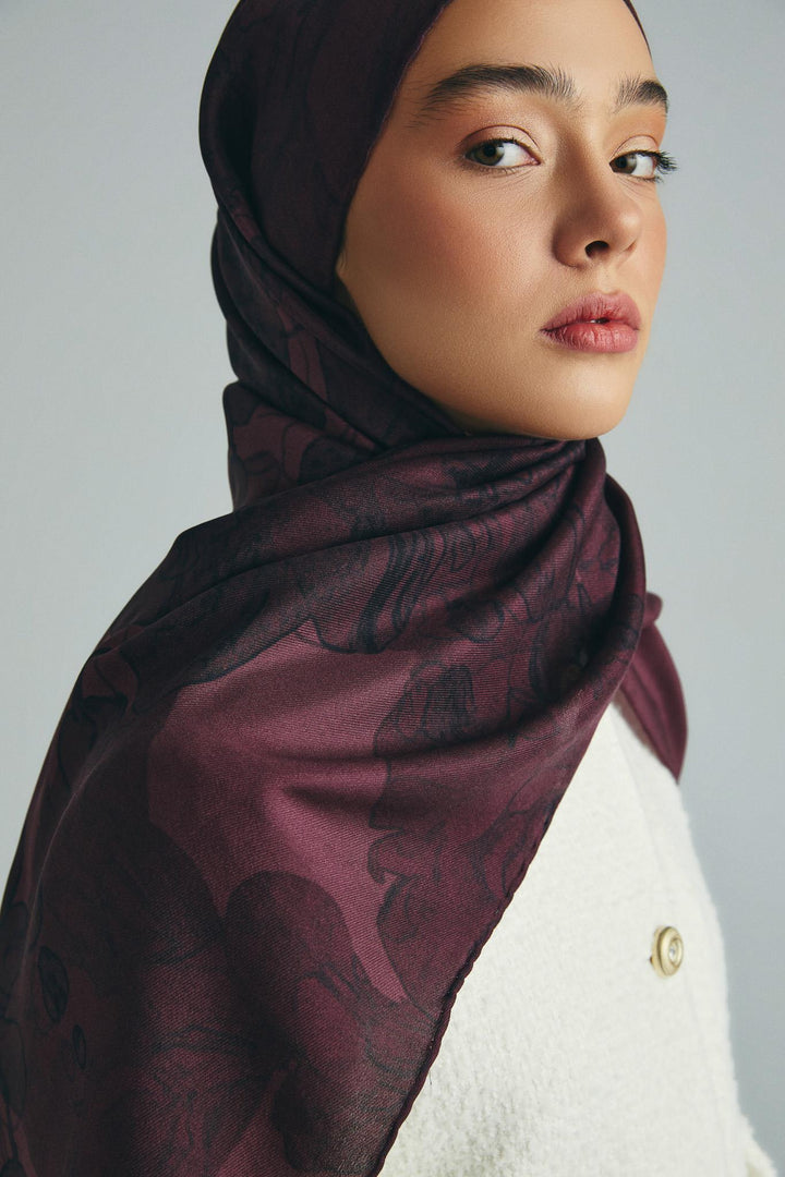 Maisa KEHRİBAR PAMUK İPEK ŞAL 70*190 CM - MÜRDÜM