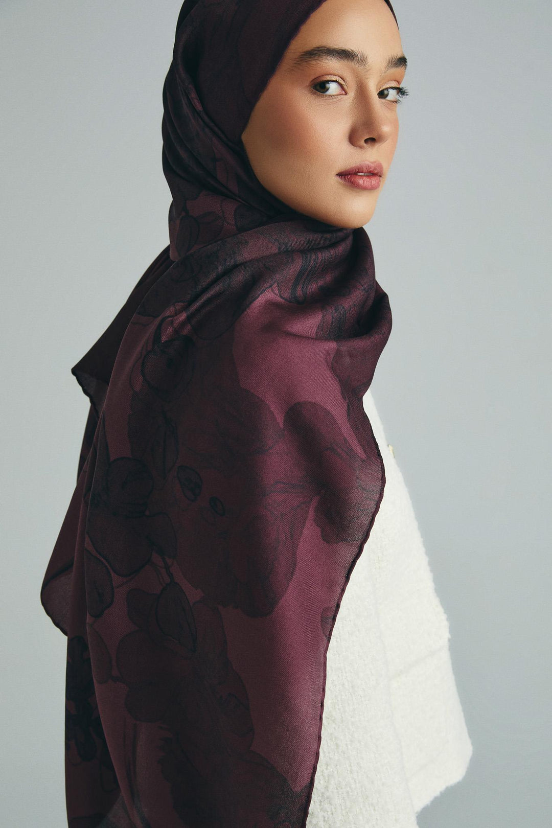 Maisa KEHRİBAR PAMUK İPEK ŞAL 70*190 CM - MÜRDÜM