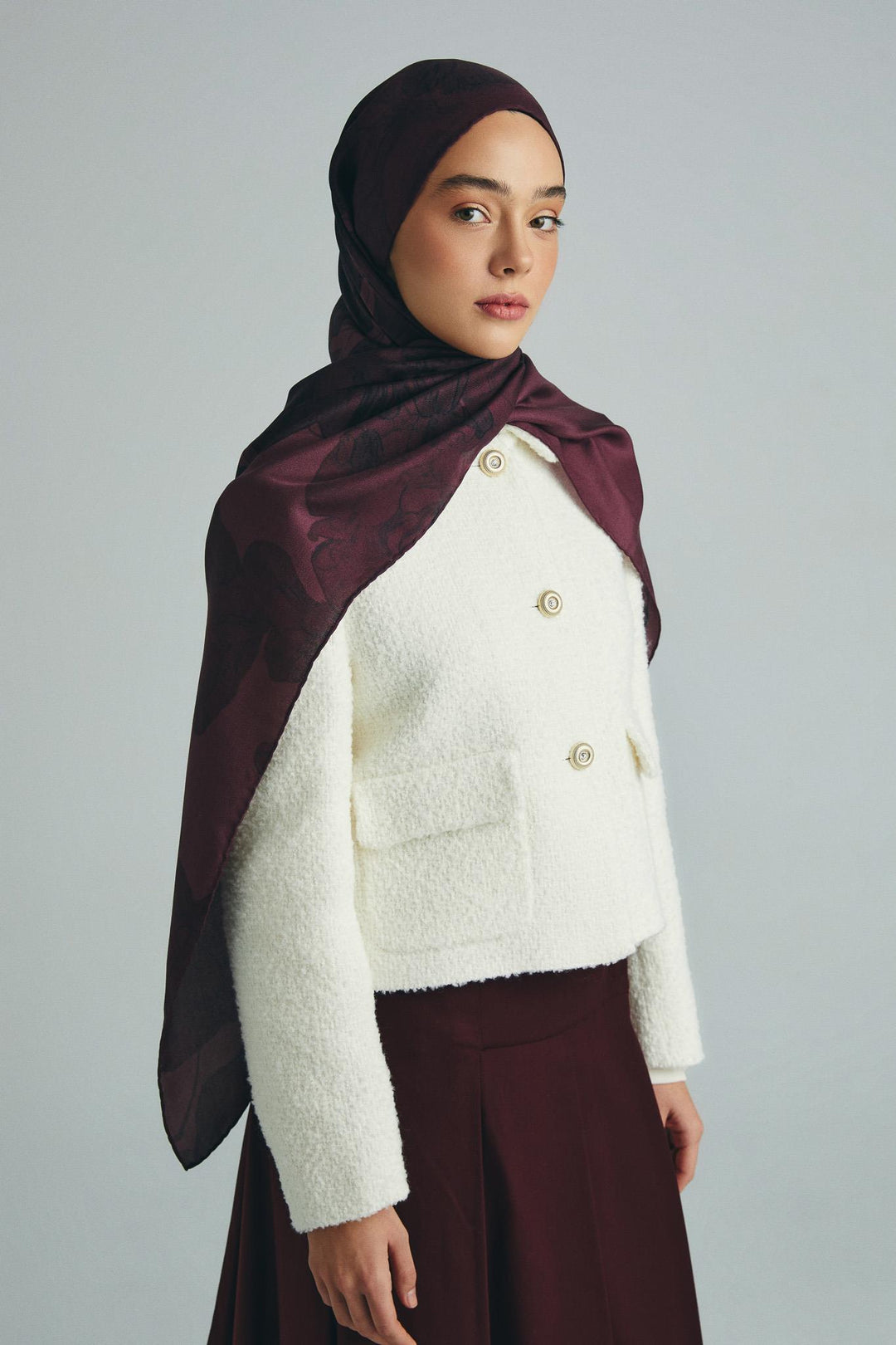 Maisa KEHRİBAR PAMUK İPEK ŞAL 70*190 CM - MÜRDÜM