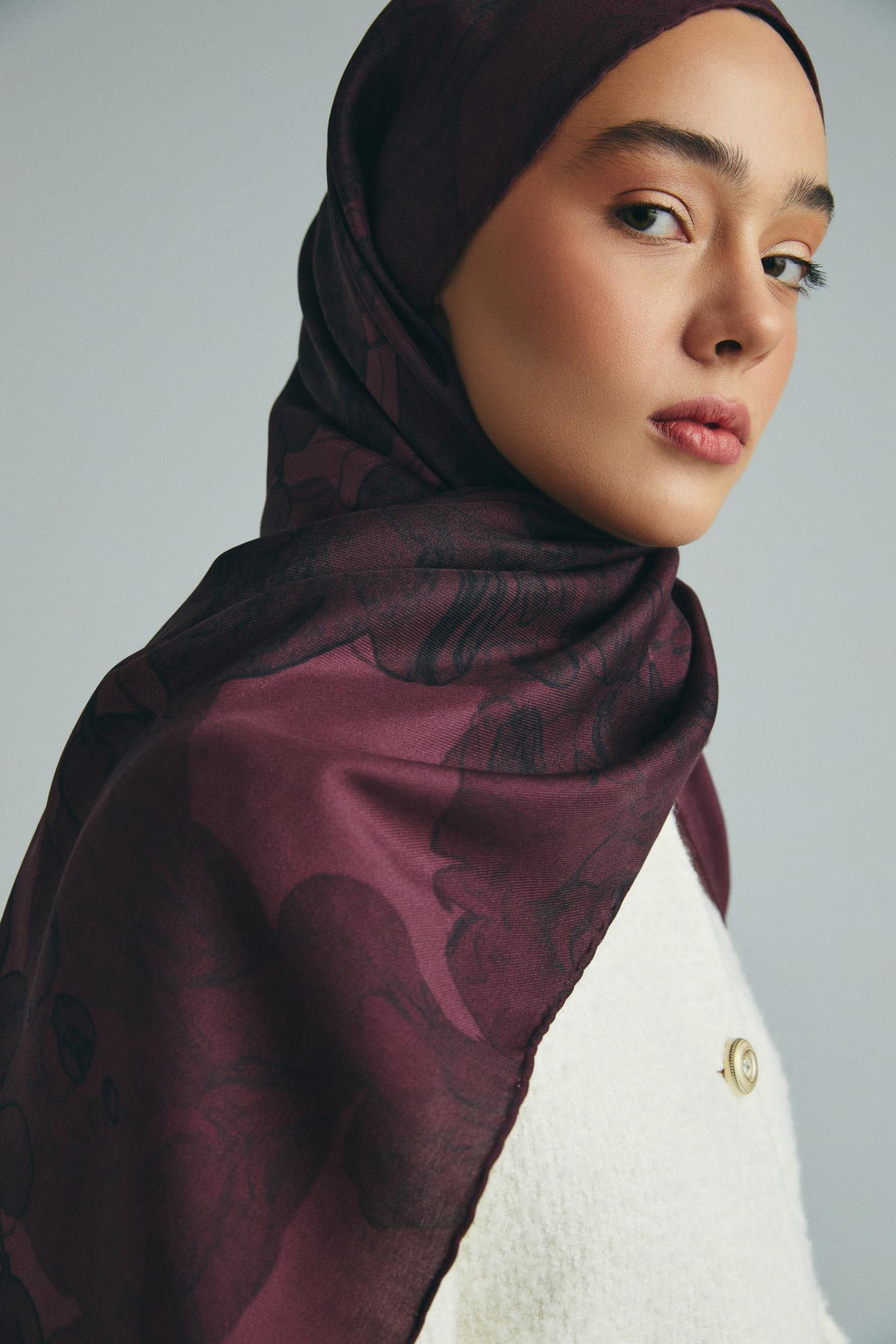 Maisa KEHRİBAR PAMUK İPEK ŞAL 70*190 CM - MÜRDÜM