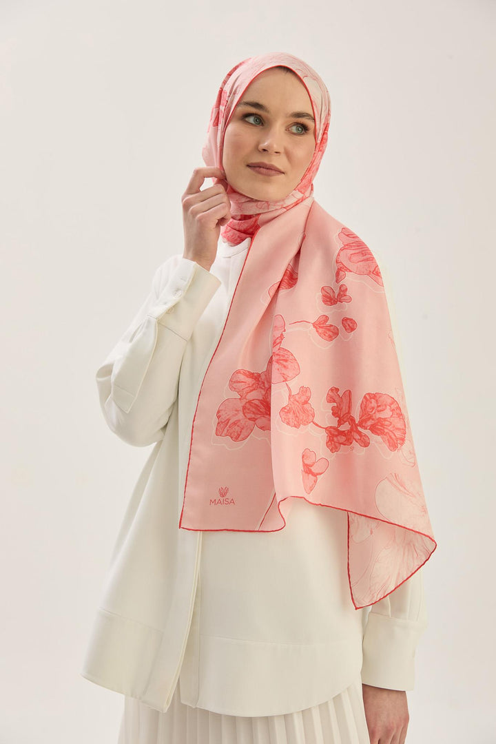 Maisa KEHRİBAR PAMUK İPEK ŞAL 70*190 CM - NAR ÇİÇEĞİ