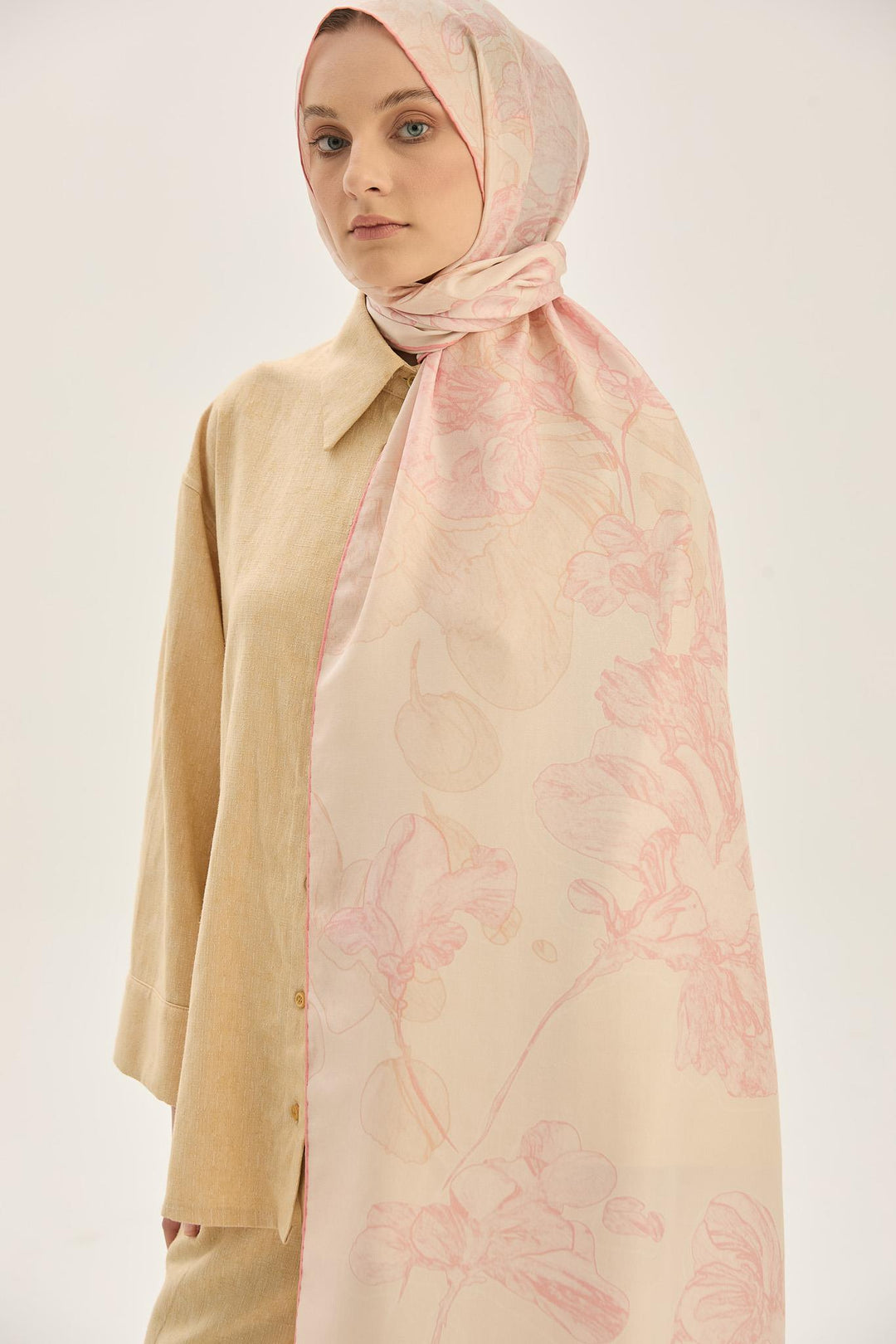 Maisa KEHRİBAR PAMUK İPEK ŞAL 70*190 CM - PUDRA PEMBE