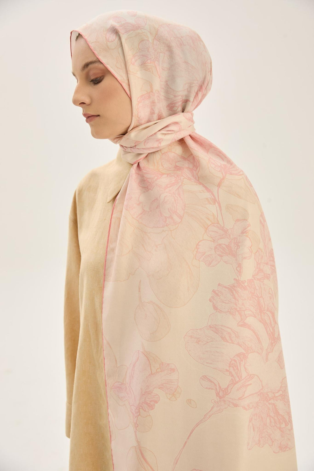 Maisa KEHRİBAR PAMUK İPEK ŞAL 70*190 CM - PUDRA PEMBE