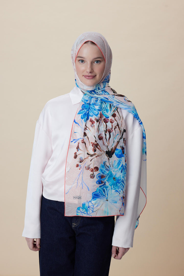 Maisa KORAL KREP İPEK ŞAL 70*190 CM - PUDRA PEMBE