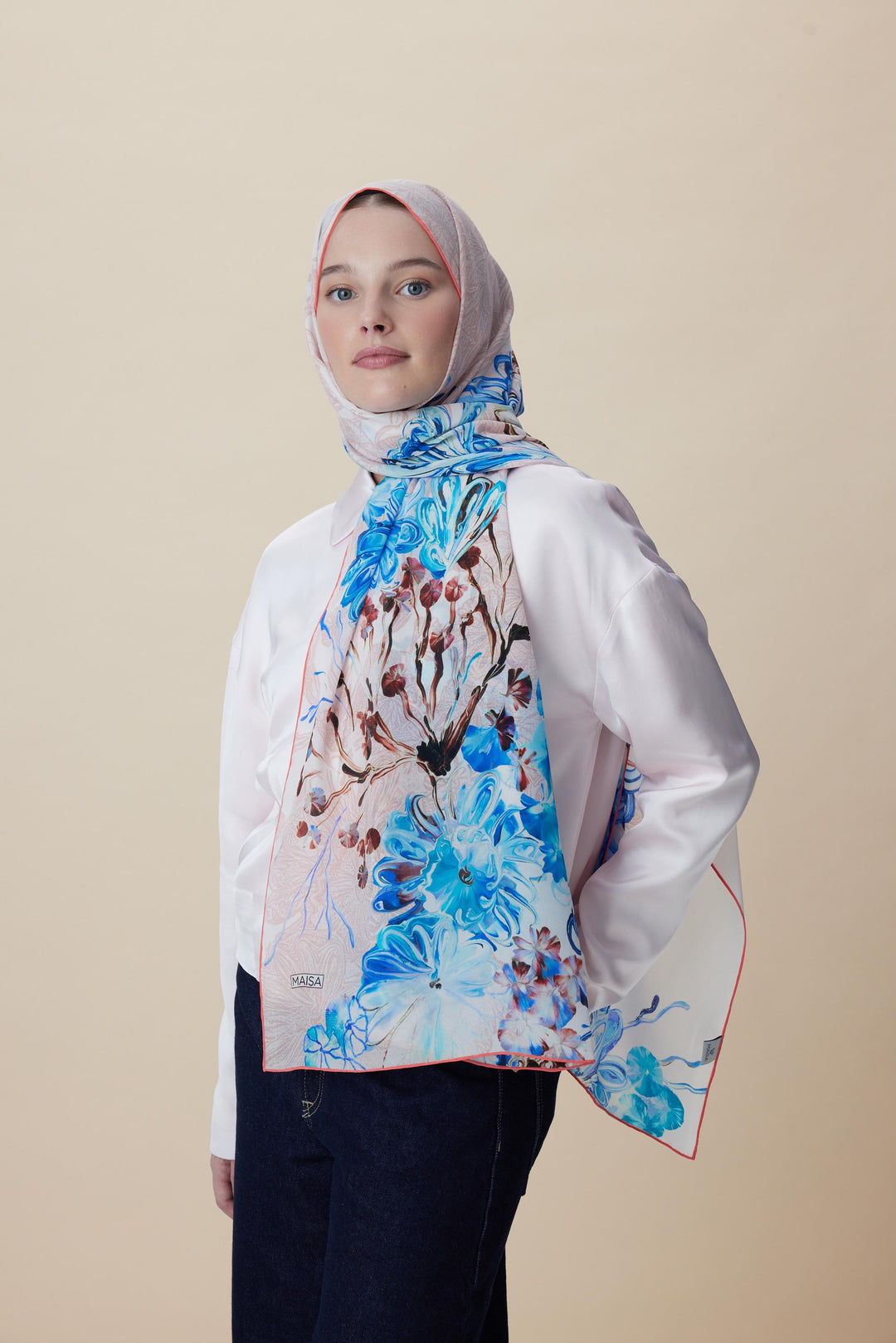 Maisa KORAL KREP İPEK ŞAL 70*190 CM - PUDRA PEMBE