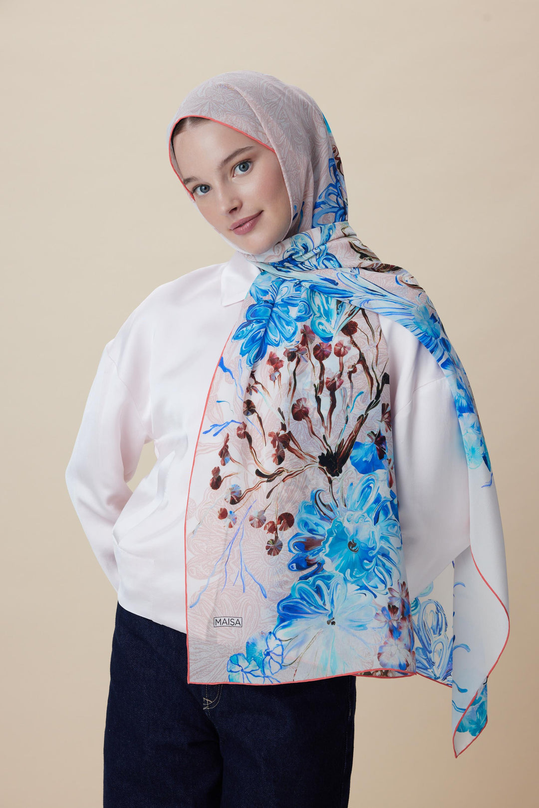 Maisa KORAL KREP İPEK ŞAL 70*190 CM - PUDRA PEMBE