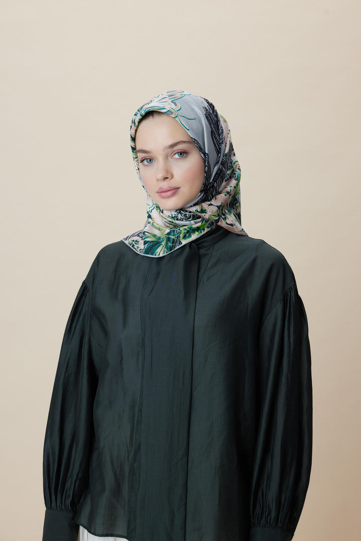 KORAL MULBERRY İPEK EŞARP 90*90 CM - GRİ - Görsel 5