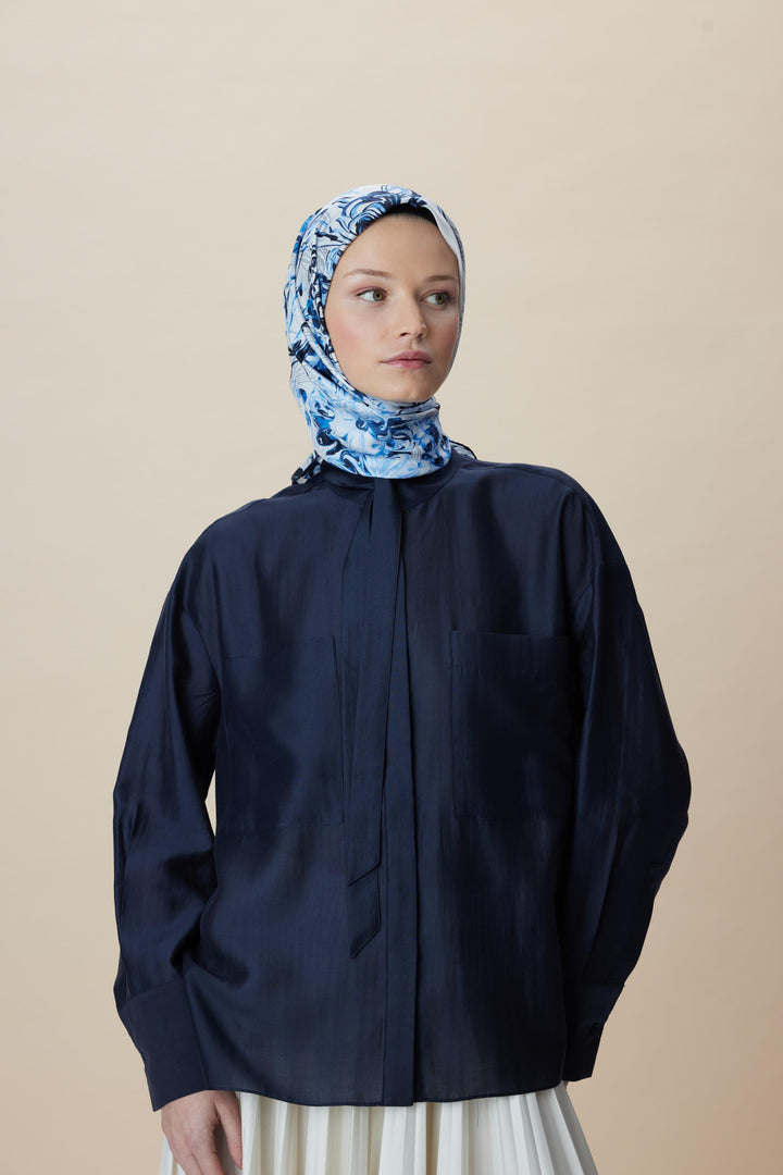 KORAL MULBERRY İPEK EŞARP 90*90 CM - MAVİ - Görsel 3