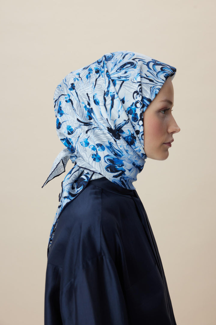KORAL MULBERRY İPEK EŞARP 90*90 CM - MAVİ - Görsel 5