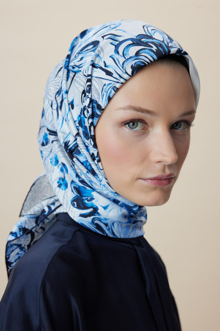 KORAL MULBERRY İPEK EŞARP 90*90 CM - MAVİ - Görsel 1